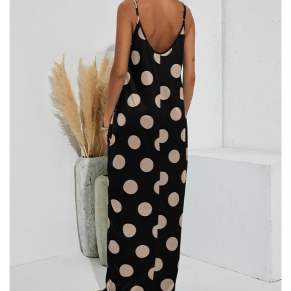 La Mode Black Polka Dot Side-Pocket Maxi Dress - Size XXL - Picture 2 of 2